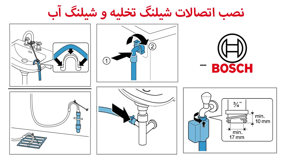 آموزش نصب اتصالات و باز کردن پیچ‌های حمل لباسشویی بوش